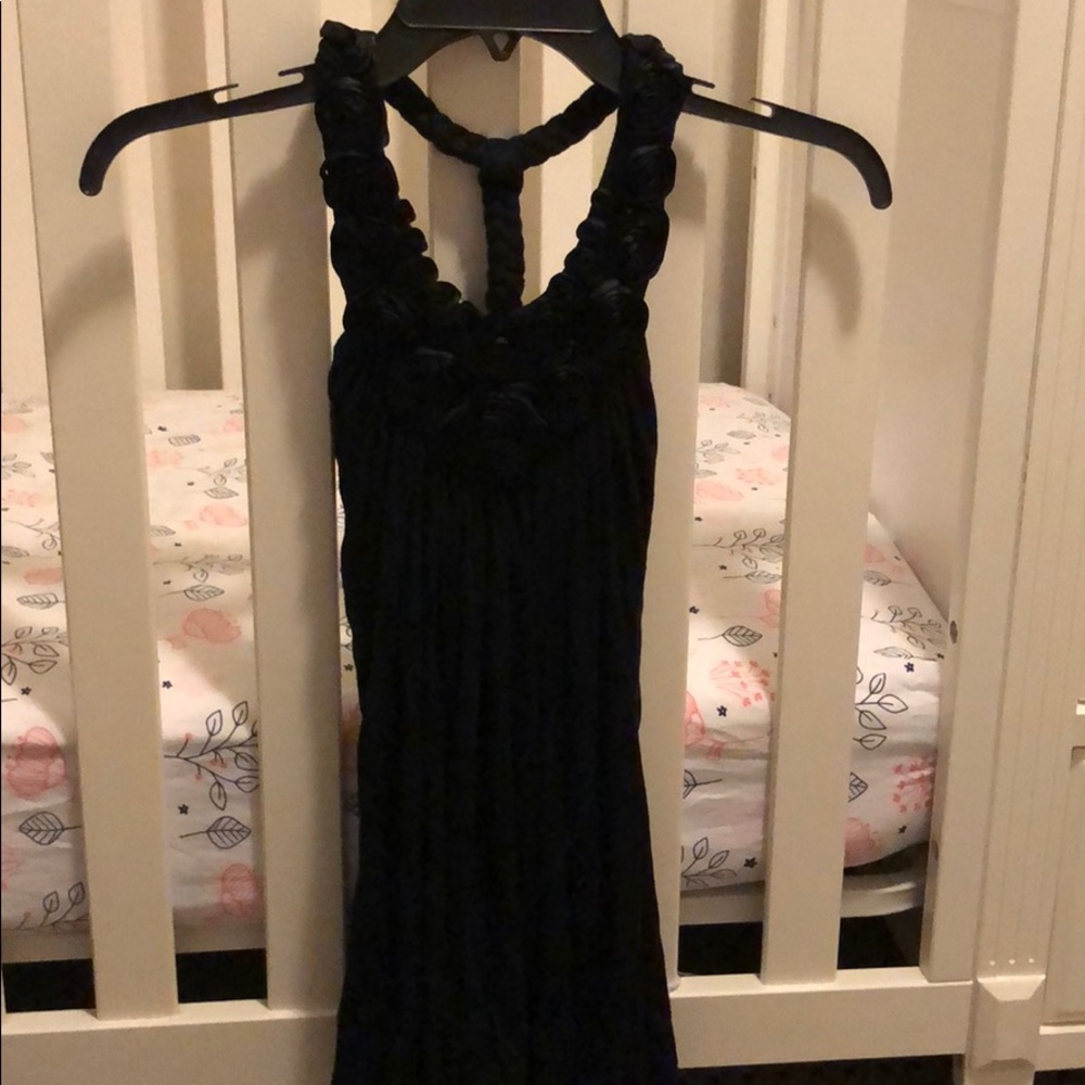 Sky black t-back top with rosette details